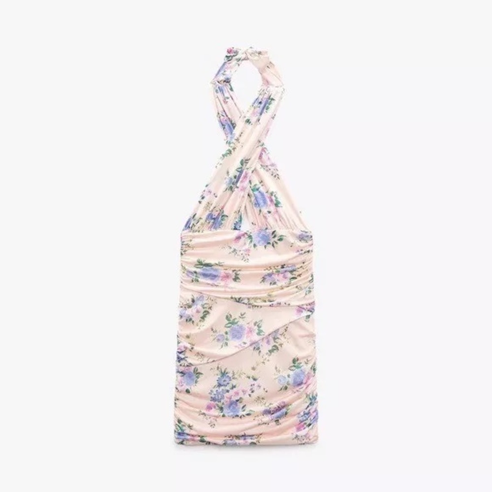 Zara Floral Ruched Mini Dress (small, pink) - Picture 2 of 3